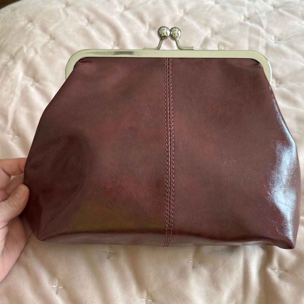 Classic Burgundy Faux Leather Kiss-Lock Clutch